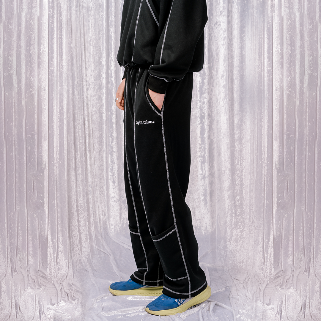 Reversed Stitching Embroidered Sweatpants - Black