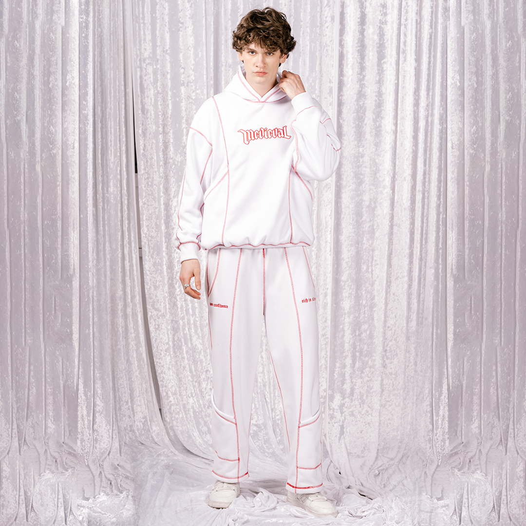 Reversed Stitching Embroidered Sweatpants - White