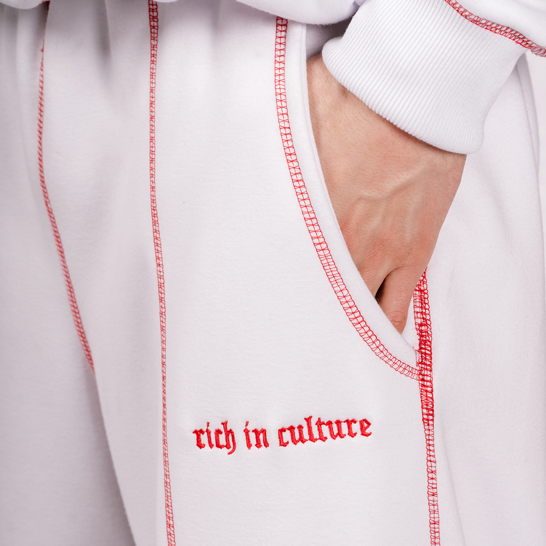 Reversed Stitching Embroidered Sweatpants - White