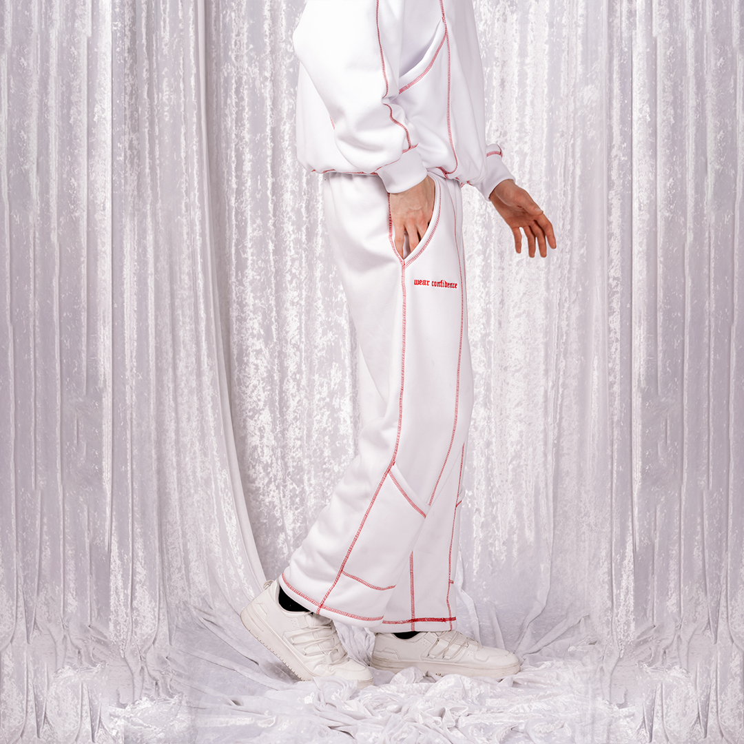Reversed Stitching Embroidered Sweatpants - White