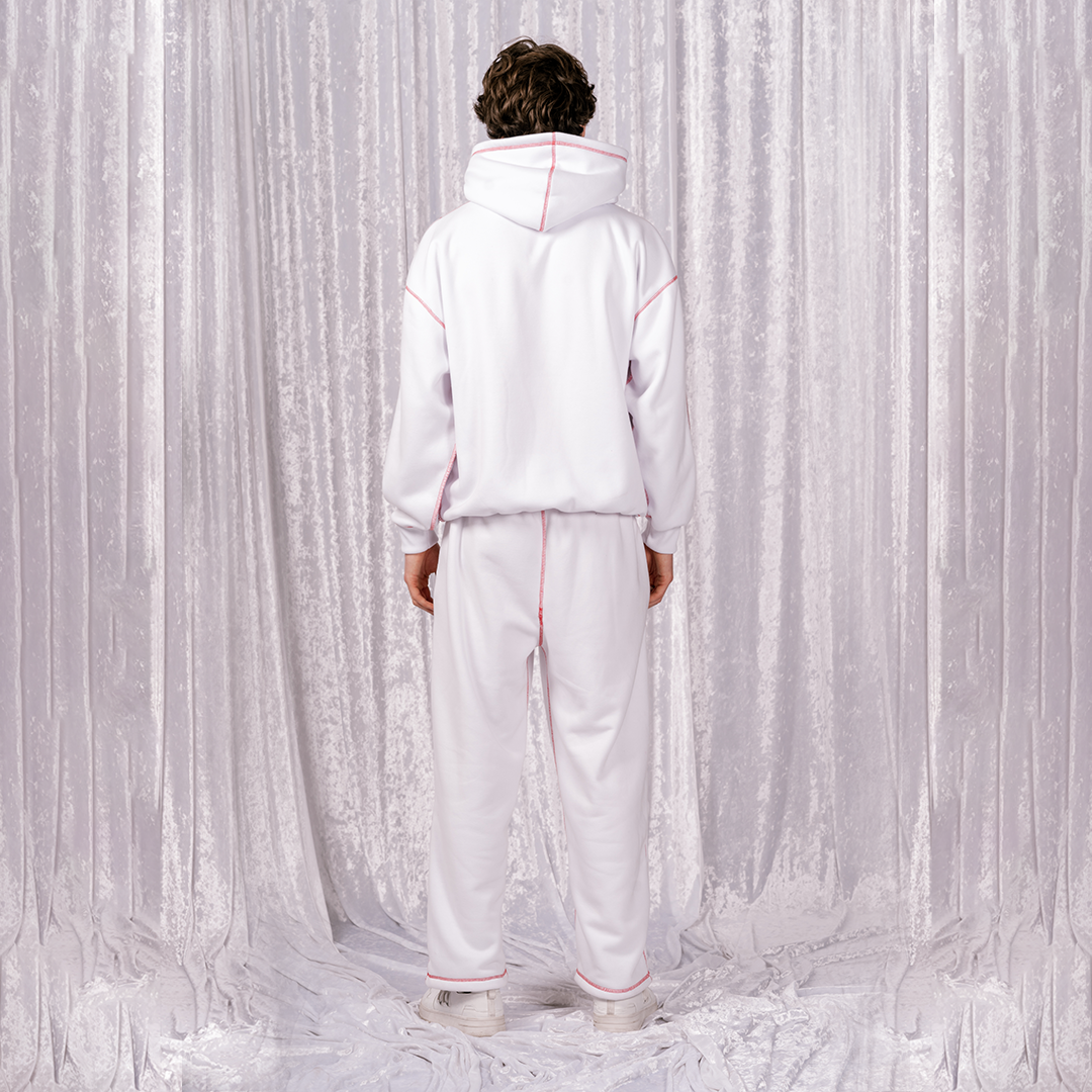 Reversed Stitching Embroidered Hoodie - White