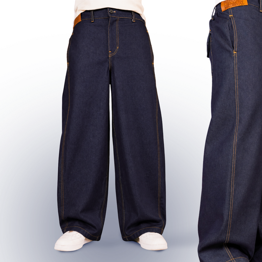 Wide Barrel Trouser Pants - Denim