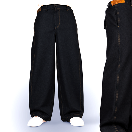 Wide Barrel Trouser Pants - Dark Denim