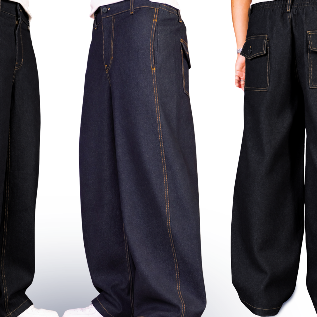 Wide Barrel Trouser Pants - Dark Denim