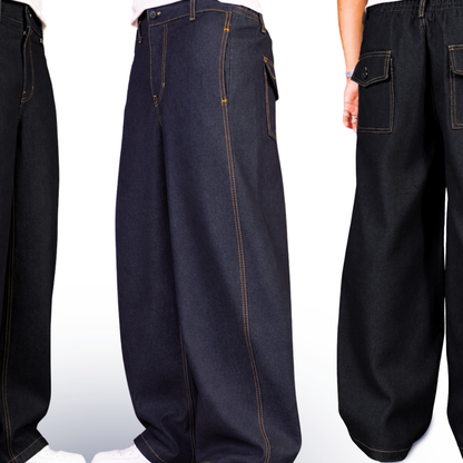 Wide Barrel Trouser Pants - Dark Denim